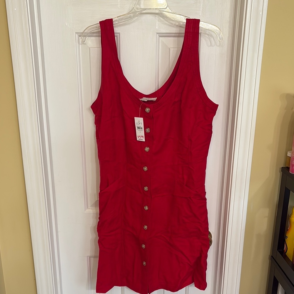 LOFT Red Button-Down Sleeveless Dress